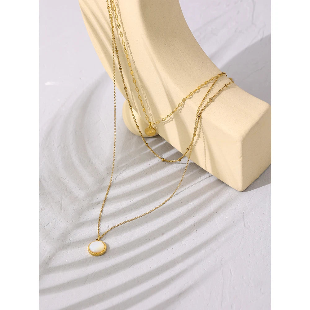 Bohemian Round Pendant Stainless Steel Necklace Chain Exquisite Metal Texture Collar Women Necklace