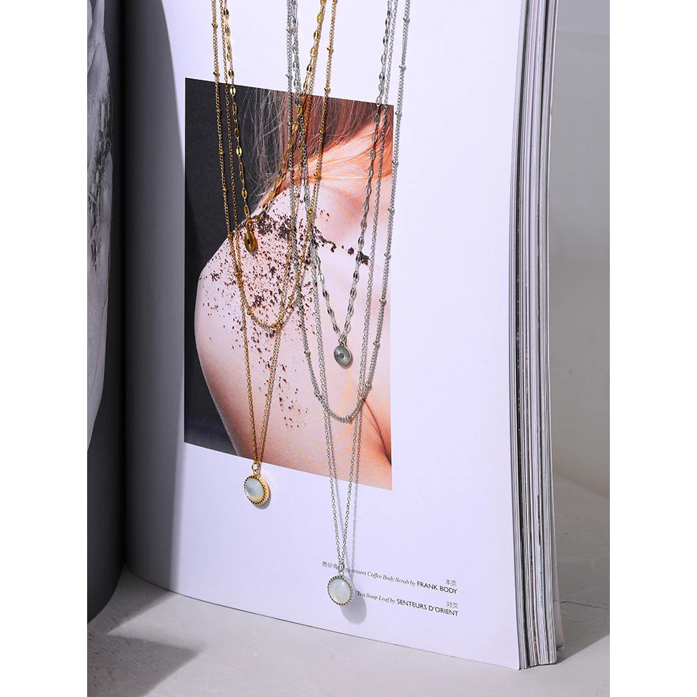Bohemian Round Pendant Stainless Steel Necklace Chain Exquisite Metal Texture Collar Women Necklace