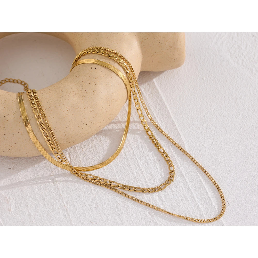 Stainless Steel Chain Layered Necklace Separated Set for Women Statement Golden Metalic Waterproof Collar Necklace Jewelry