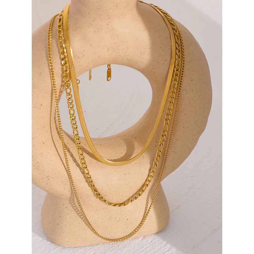 Stainless Steel Chain Layered Necklace Separated Set for Women Statement Golden Metalic Waterproof Collar Necklace Jewelry