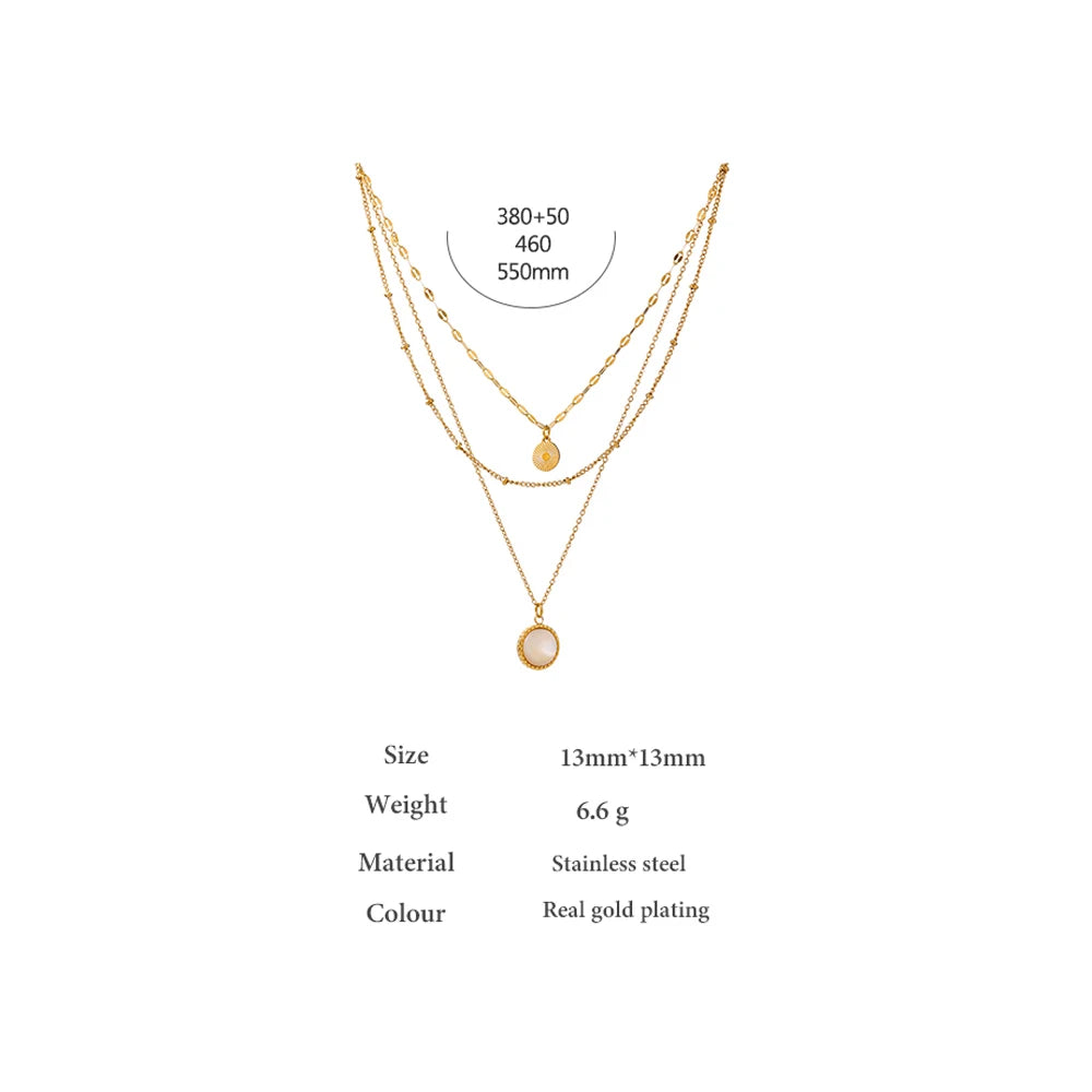 Bohemian Round Pendant Stainless Steel Necklace Chain Exquisite Metal Texture Collar Women Necklace