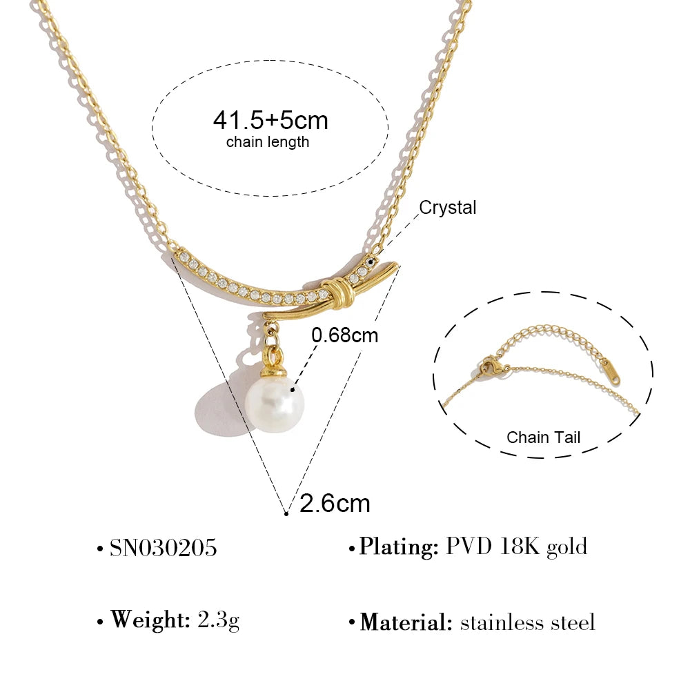 WILD & FREE Vintage Luxury Pearl Pendant Necklace for Women PVD 18K Gold Plated Stainless Steel Trendy Jewelry Waterproof