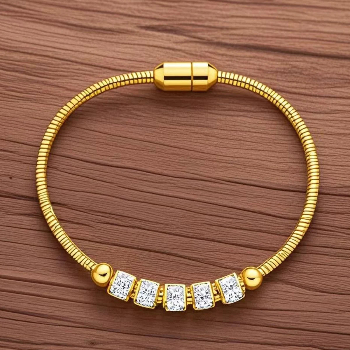 316L Stainless Steel Gold Color Rhinestone Beaded Bracelet For Women Fashion Ladies Magnet Clasp Bangles Jewelry GiftsDI
