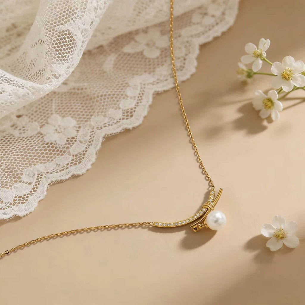 WILD & FREE Vintage Luxury Pearl Pendant Necklace for Women PVD 18K Gold Plated Stainless Steel Trendy Jewelry Waterproof