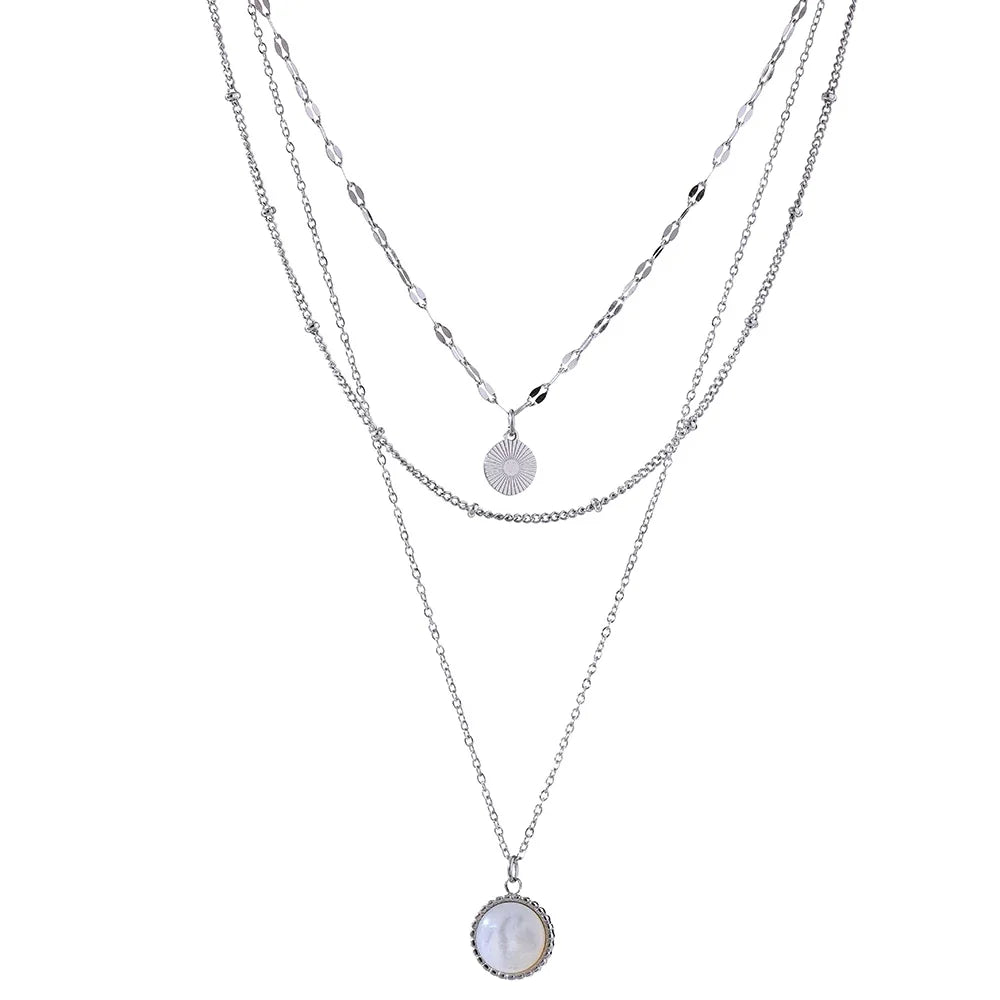 Bohemian Round Pendant Stainless Steel Necklace Chain Exquisite Metal Texture Collar Women Necklace