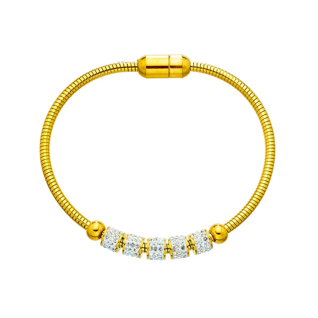 316L Stainless Steel Gold Color Rhinestone Beaded Bracelet For Women Fashion Ladies Magnet Clasp Bangles Jewelry GiftsDI