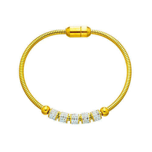 316L Stainless Steel Gold Color Rhinestone Beaded Bracelet For Women Fashion Ladies Magnet Clasp Bangles Jewelry GiftsDI