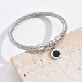 316L Stainless Steel Twisted Cable Bangle Roman Numeral Pendant Round Charm Bracelet Waterproof Hypoallergenic Fade Resistant
