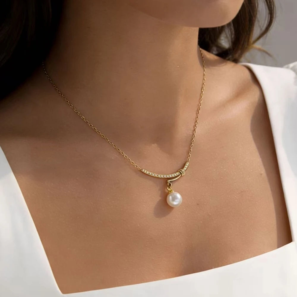 WILD & FREE Vintage Luxury Pearl Pendant Necklace for Women PVD 18K Gold Plated Stainless Steel Trendy Jewelry Waterproof