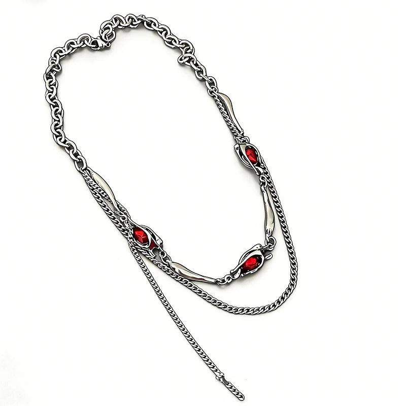 Vintage Black Red Zircon Pendant Necklace Punk Silver Color Choker Chain Necklace Y2K Aesthetic Scene Jewelry