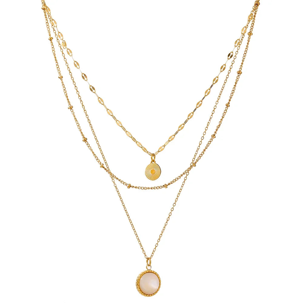Bohemian Round Pendant Stainless Steel Necklace Chain Exquisite Metal Texture Collar Women Necklace