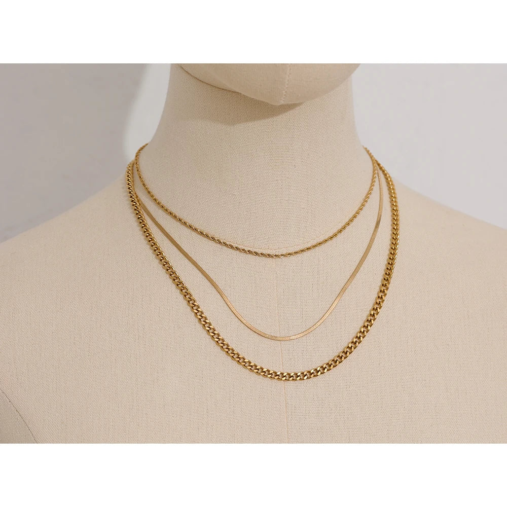 Stainless Steel Chain Layered Necklace Separated Set for Women Statement Golden Metalic Waterproof Collar Necklace Jewelry