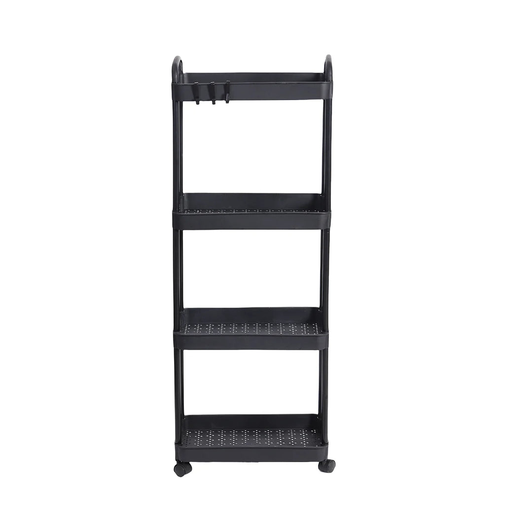 Plastic Rolling Utility Cart with Handle Storage Trolley for Office, Living Room, Kitchen, Movable Storage Organizer with Wheel