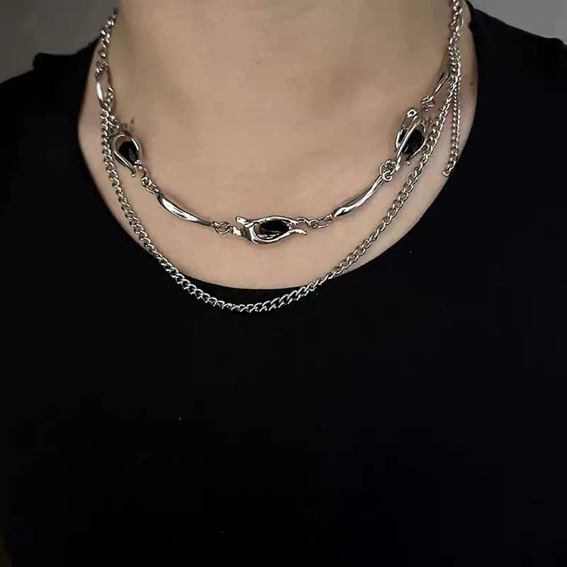 Vintage Black Red Zircon Pendant Necklace Punk Silver Color Choker Chain Necklace Y2K Aesthetic Scene Jewelry
